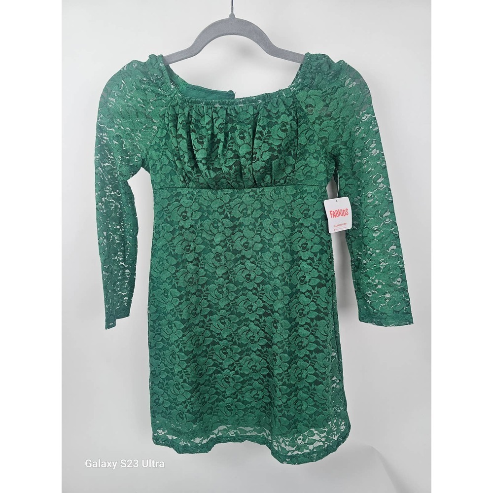 Girls, sz8, NWT Fabkids, green lace dress.